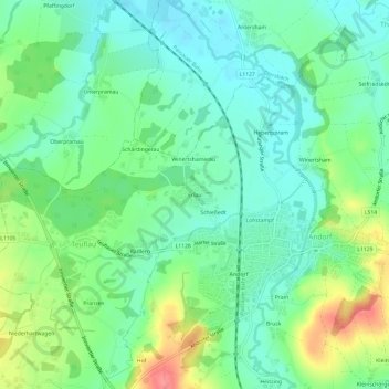 Topografische kaart Erlau, hoogte, reliëf