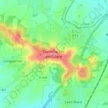 Topografische kaart Dammartin-en-Goële, hoogte, reliëf