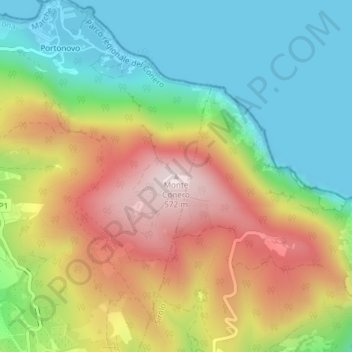 Topografische kaart Monte Conero, hoogte, reliëf