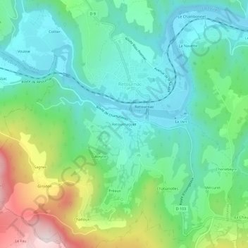 Topografische kaart Retournaguet, hoogte, reliëf