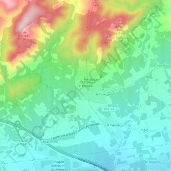 Topografische kaart el Papagai, hoogte, reliëf