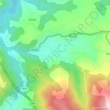 Topografische kaart Fonduxu, hoogte, reliëf