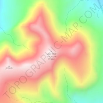 Topografische kaart Mad Wolf Mountain, hoogte, reliëf