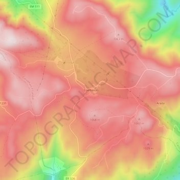 Topografische kaart Coelheira, hoogte, reliëf