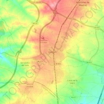 Topografische kaart Griñón, hoogte, reliëf
