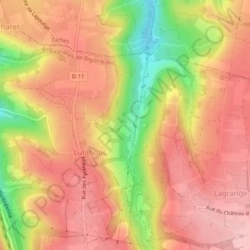 Topografische kaart Bernissa, hoogte, reliëf