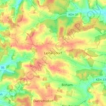 Topografische kaart Leibersdorf, hoogte, reliëf
