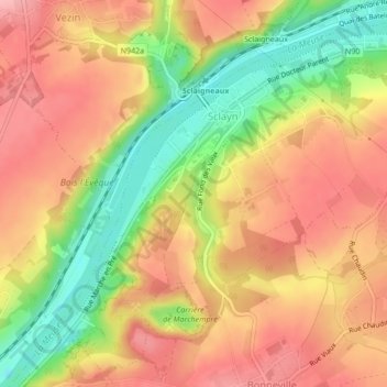 Topografische kaart Grotte Scladina, hoogte, reliëf