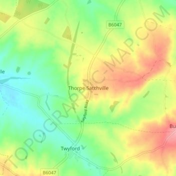 Topografische kaart Thorpe Satchville, hoogte, reliëf