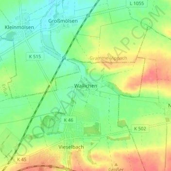 Topografische kaart Wallichen, hoogte, reliëf