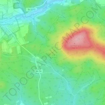 Topografische kaart Zentberg, hoogte, reliëf