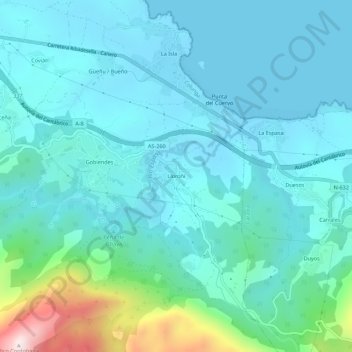 Topografische kaart Lloroñi, hoogte, reliëf