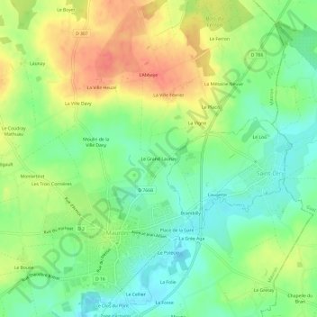 Topografische kaart Le Grand Launay, hoogte, reliëf