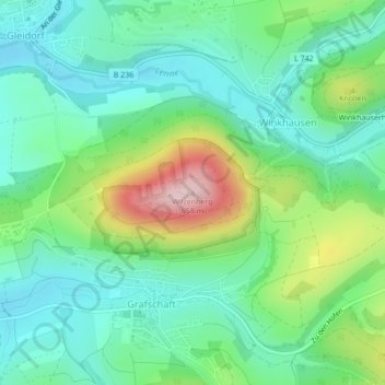 Topografische kaart Wilzenberg, hoogte, reliëf