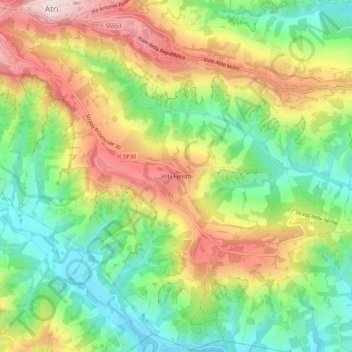 Topografische kaart Villa Ferritti, hoogte, reliëf