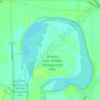 Topografische kaart Browns Lake/IPS Wildlife Management Area, hoogte, reliëf