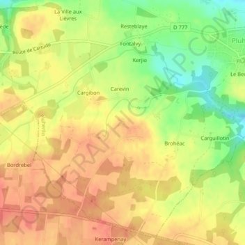 Topografische kaart Kerpena, hoogte, reliëf