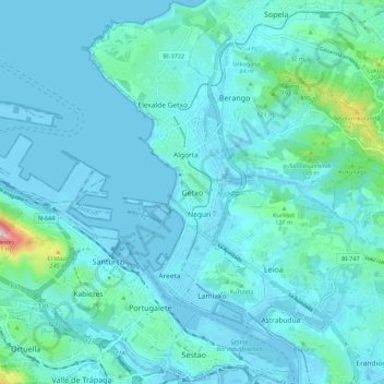 Topografische kaart Guecho, hoogte, reliëf