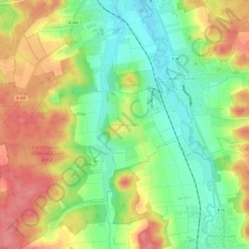Topografische kaart Hohenraunau, hoogte, reliëf