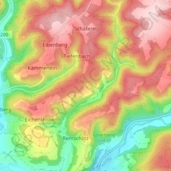Topografische kaart Roßlach, hoogte, reliëf