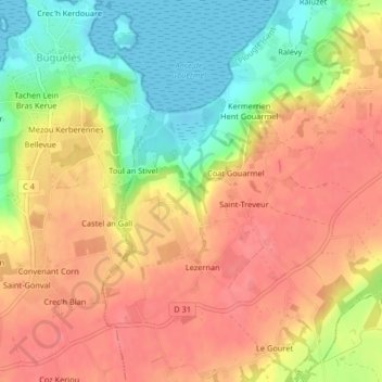 Topografische kaart Traou An Dar, hoogte, reliëf