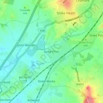 Topografische kaart Stoke Prior, hoogte, reliëf