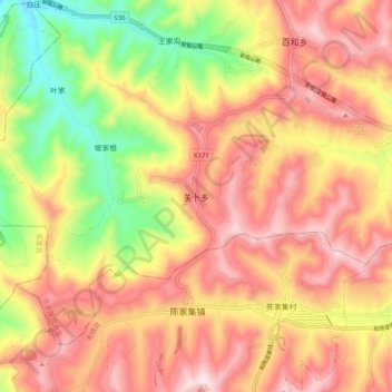 Topografische kaart 关卜乡, hoogte, reliëf