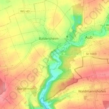 Topografische kaart Uhlenmühle, hoogte, reliëf