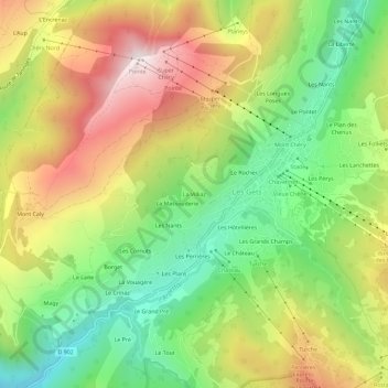 Topografische kaart La Villiaz, hoogte, reliëf