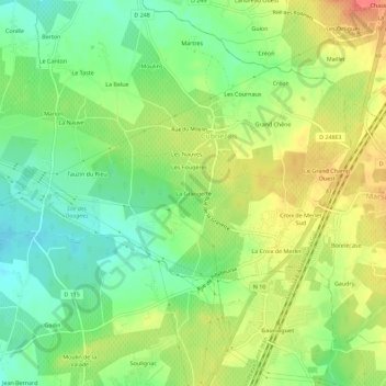 Topografische kaart La Grangette, hoogte, reliëf