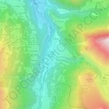 Topografische kaart Le Gerdil, hoogte, reliëf