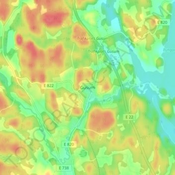 Topografische kaart Gusum, hoogte, reliëf