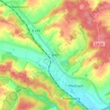 Topografische kaart Arth, hoogte, reliëf