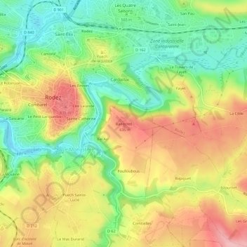 Topografische kaart Banocres, hoogte, reliëf