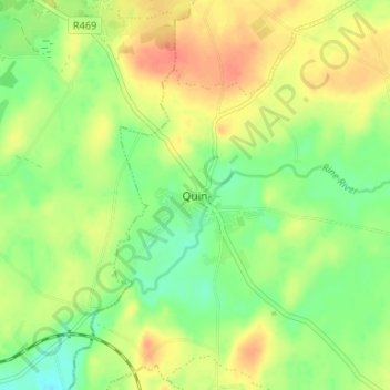 Topografische kaart Quin, hoogte, reliëf
