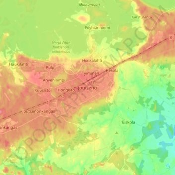 Topografische kaart Joutseno, hoogte, reliëf