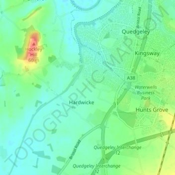 Topografische kaart Hardwicke Green, hoogte, reliëf