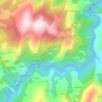 Topografische kaart Langrave, hoogte, reliëf
