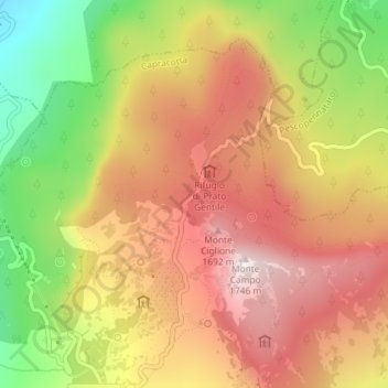Topografische kaart Prato Gentile, hoogte, reliëf