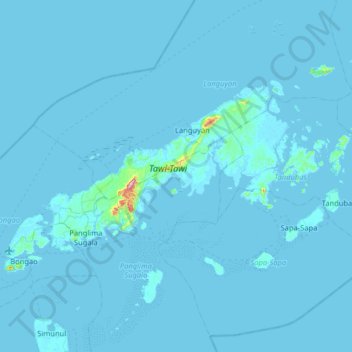 Topografische kaart Taitagan Island, hoogte, reliëf