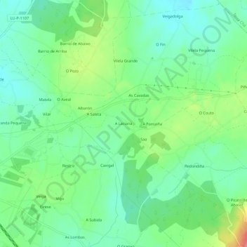 Topografische kaart A Laciana, hoogte, reliëf