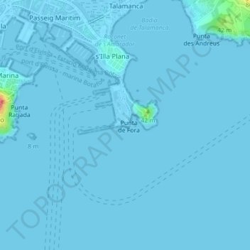 Topografische kaart Far de Botafoc, hoogte, reliëf