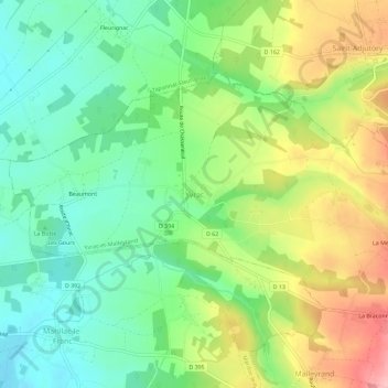 Topografische kaart Yvrac, hoogte, reliëf
