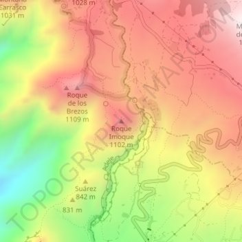 Topografische kaart Roque Imoque, hoogte, reliëf