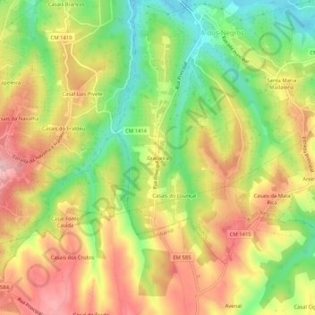 Topografische kaart Gracieira, hoogte, reliëf