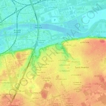 Topografische kaart Les Sables, hoogte, reliëf