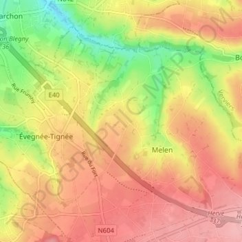 Topografische kaart Cerexhe-Heuseux, hoogte, reliëf