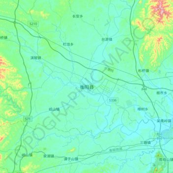 Topografische kaart 衡阳县, hoogte, reliëf
