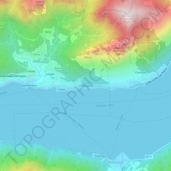 Topografische kaart Cressogno, hoogte, reliëf