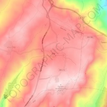 Topografische kaart Chã, hoogte, reliëf